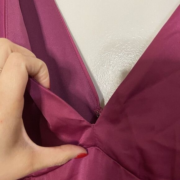 NEW MANIJU Magenta v neck plunge maxi gown dress tie shoulders size small - Picture 5 of 7